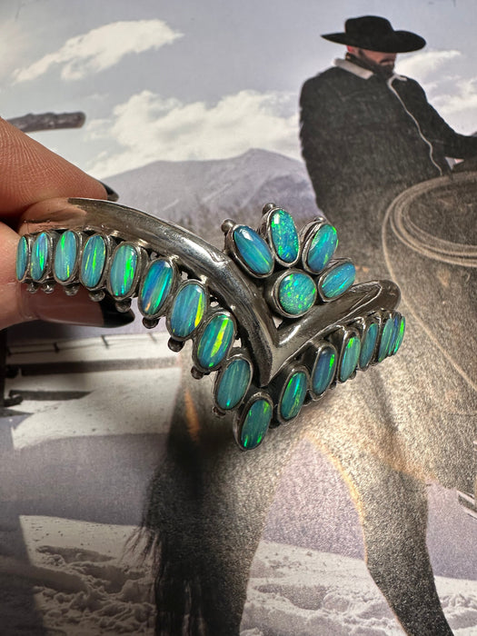 Handmade Sterling Silver & Blue Fire Opal Cuff Bracelet