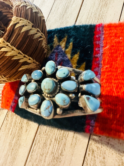 Navajo Golden Hills Turquoise & Sterling Silver Cluster Cuff Bracelet