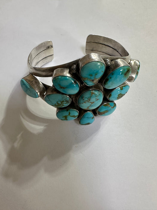 Navajo Sonoran Mountain Turquoise & Sterling Silver Cuff Bracelet Signed