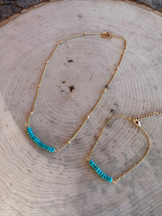 “The Golden Collection” Wild Heart Handmade Natural Turquoise Beaded 18k Gold Plated Necklace