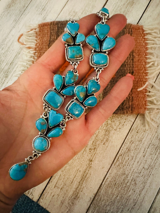 Handmade Sterling Silver & Kingman Turquoise Lariat Necklace