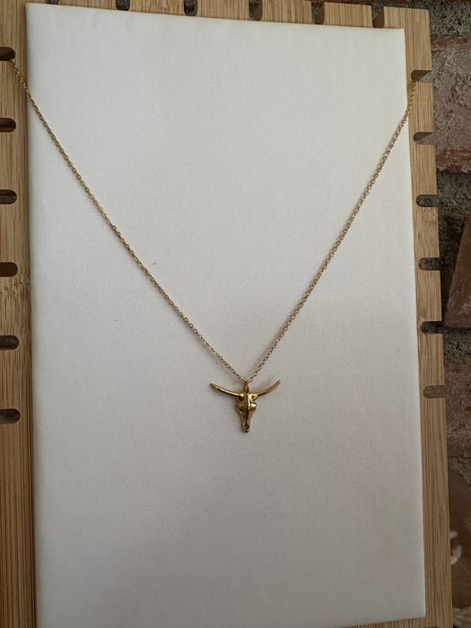 “The Golden Collection” Handmade 14k Gold Plated Bull Necklace