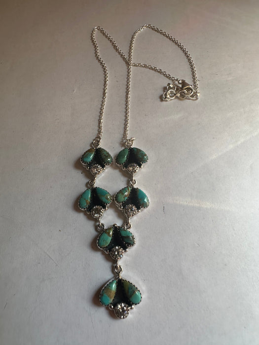Beautiful Handmade Sterling Silver, CZ, Turquoise Necklace