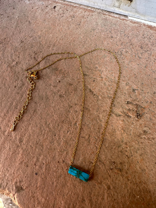 “The Golden Collection” Handmade Natural Turquoise 14k Gold Plated Bar 16-18.5” Necklace