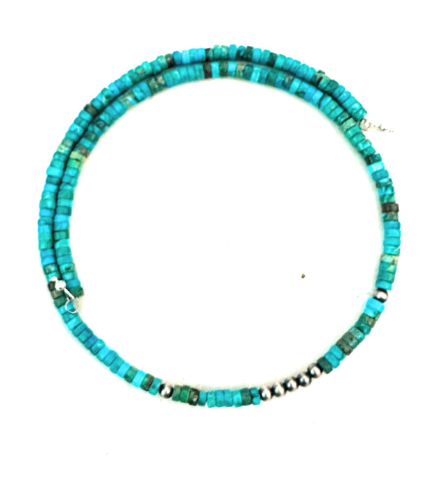 Navajo Turquoise & Sterling Silver Beaded Wrap Choker Necklace
