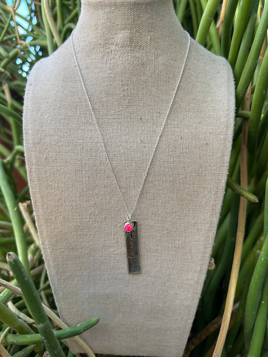 YEEHAW Handmade Hot Pink Fire Opal & Sterling Silver Bar Charm Necklace