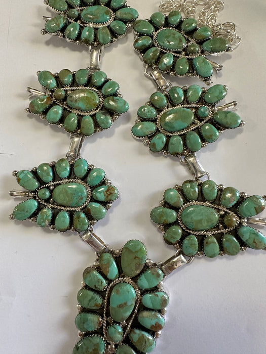 “Turquoise Tide” Navajo Green Turquoise & Sterling Silver Necklace Signed