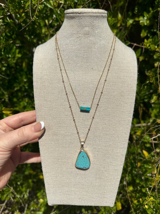 “The Golden Collection” Handmade Natural Turquoise 14k Gold Plated Necklace