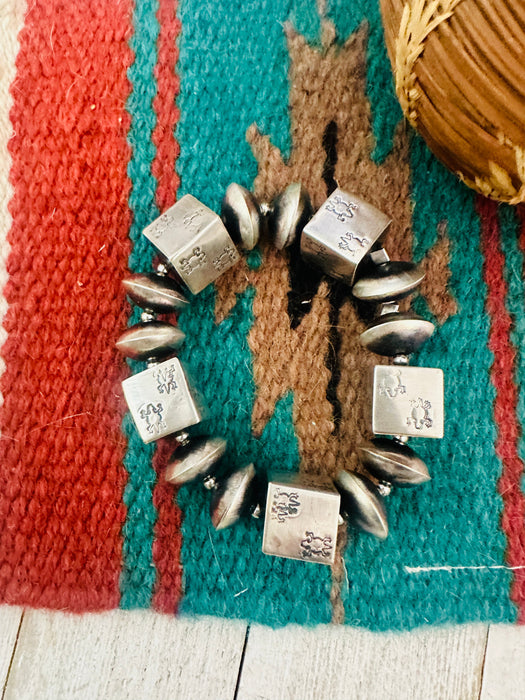 Navajo Hand Stamped Sterling Silver Beaded Lizard Bracelet