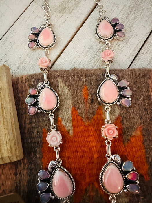 Handmade Sterling Silver, Pink Conch & Opal Necklace Set