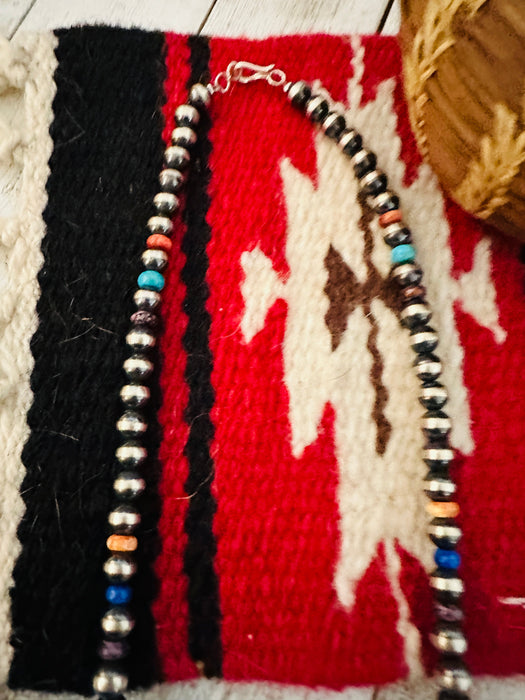 Navajo Multi Stone & Sterling Silver Pearl Beaded Necklace 20”