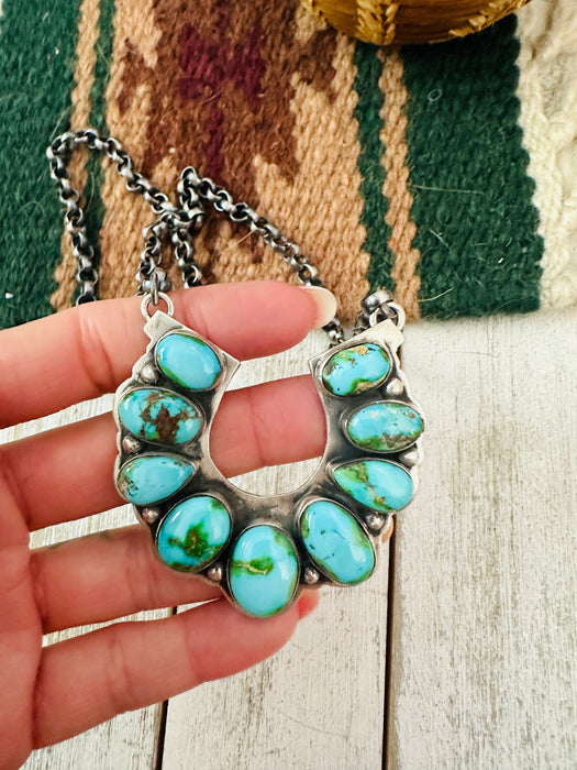 Navajo Sonoran Mountain Turquoise & Sterling Silver Horseshoe Necklace