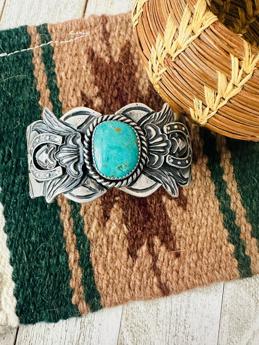 Navajo Sterling Silver & Turquoise Cuff Bracelet By Kevin Billah