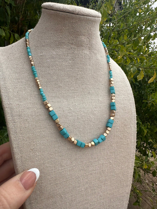 “The Golden Collection”  Handmade Turquoise & Gold Sedona Beaded Necklace
