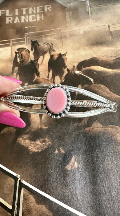 Handmade Sterling Silver & Pink Conch Adjustable Cuff Bracelet