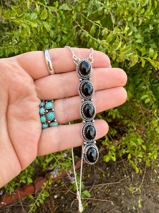 Handmade Onyx & Sterling Silver Drop Necklace