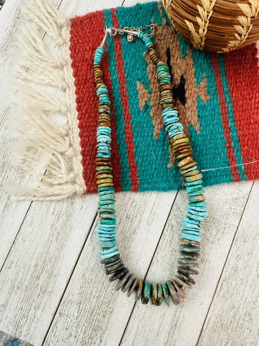 Navajo Turquoise and Sterling Silver Rolled Beaded Necklace 18”