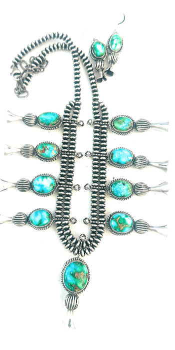 Navajo Sonoran Mountain Turquoise & Sterling Silver Necklace Set by Russell Sam