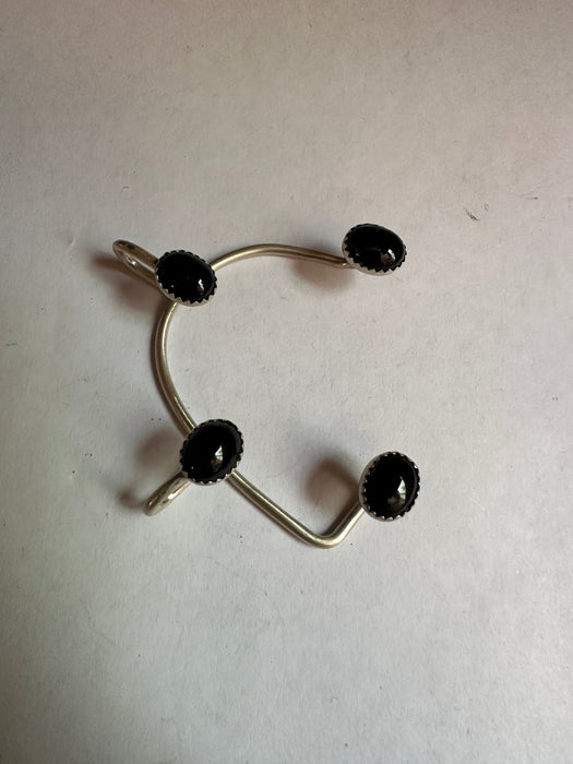 Navajo Sterling Silver & Onyx Floating Stone Ear Cuff Signed Emer Thompson