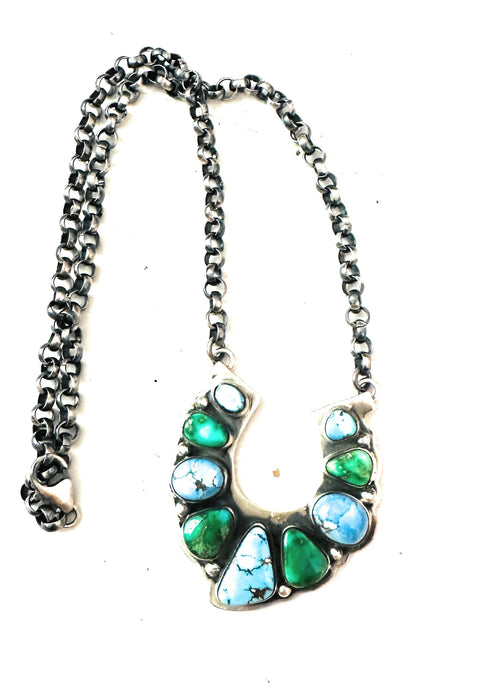 Navajo Turquoise & Sterling Silver Horseshoe Necklace