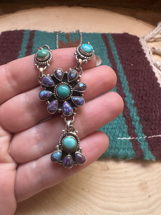 Handmade Turquoise, Purple Dream & Sterling Silver Cluster Necklace