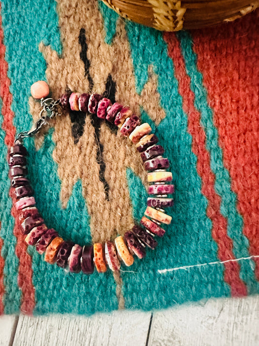 Navajo Purple Spiny & Sterling Silver Beaded Bracelet