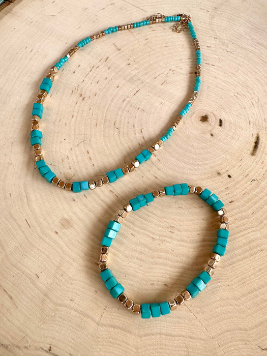 “The Golden Collection”  Handmade Turquoise & Gold Sedona Beaded Stretch Bracelet