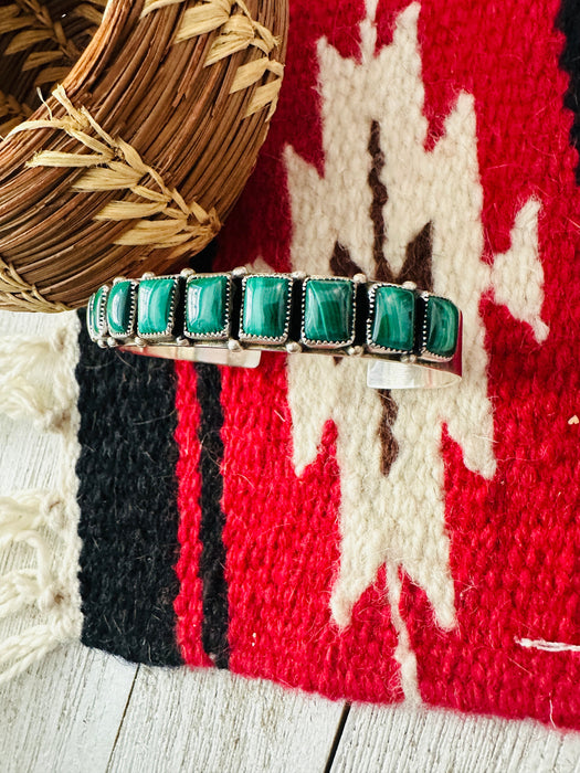 Navajo Sterling Silver & Malachite Cuff Bracelet