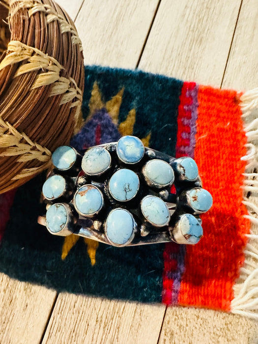Navajo Golden Hills Turquoise & Sterling Silver Cluster Cuff Bracelet