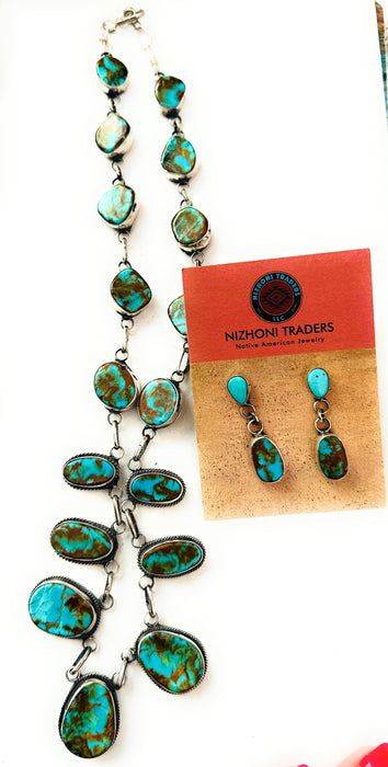 Navajo Sterling Silver & Royston Turquoise Necklace Set by Jacqueline Silver