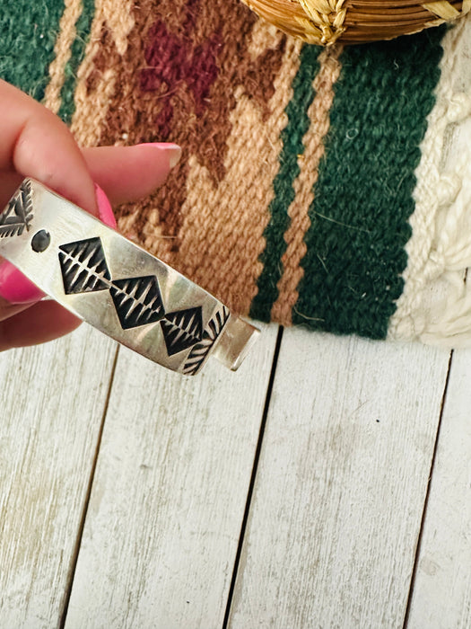 Navajo Hand Stamped Sterling Silver Cross Cuff Bracelet By Elvira Bill