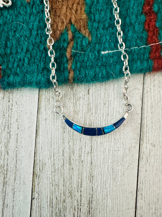 Navajo Sterling Silver, Lapis & Opal Inlay Crescent Necklace