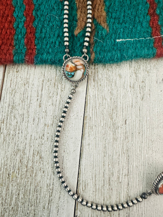 Navajo Spice & Sterling Silver Pearl Beaded Lariat Necklace