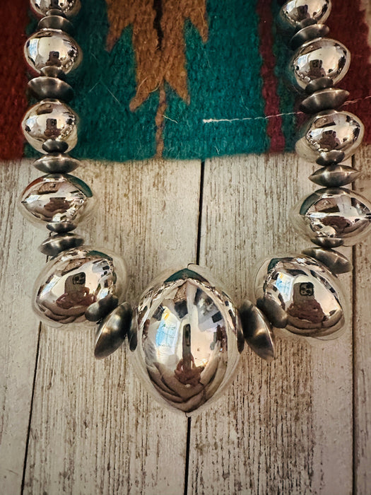 Navajo Sterling Silver Pearl & Turquoise Beaded Necklace
