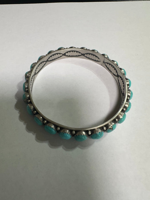 Navajo Turquoise & Sterling Silver Bangle Bracelet Signed Lerry James