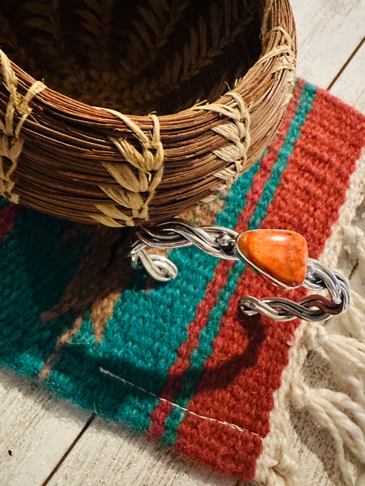 Navajo Orange Spiny & Sterling Silver Twisted Cuff Bracelet