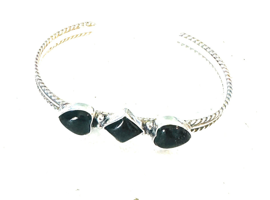 Navajo Sterling Silver & Black Onyx Heart Cuff Bracelet