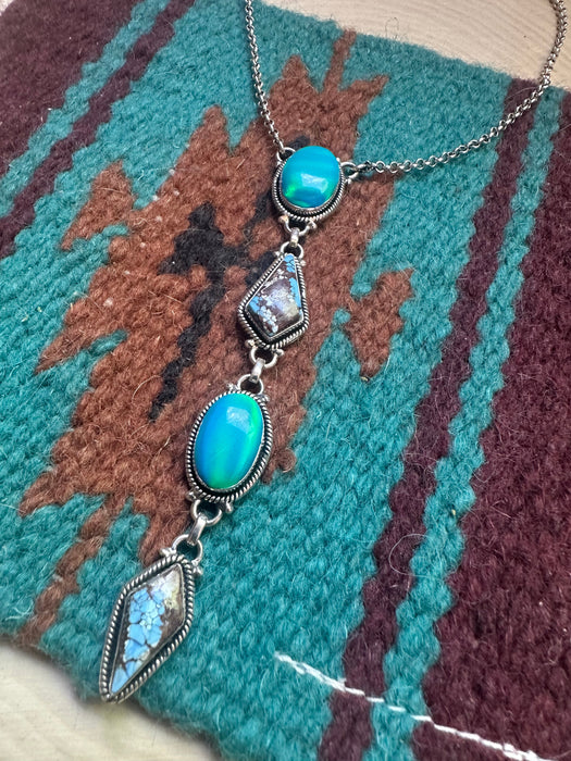 Handmade Golden Hills Turquoise & Blue Opal 4 Stone Necklace
