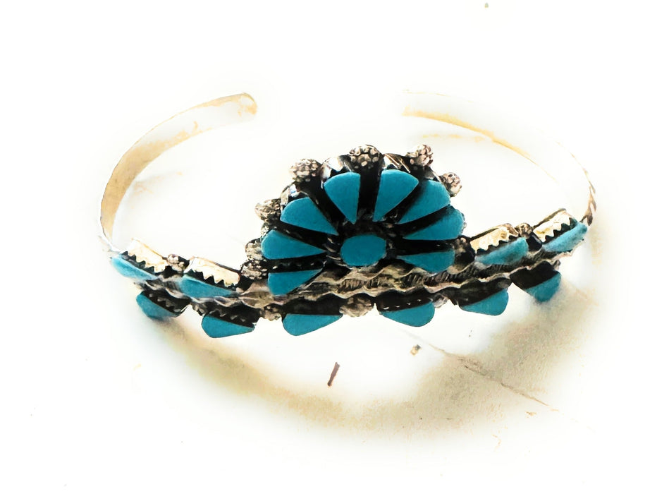 Zuni Sterling Silver & Turquoise Cluster Cuff Bracelet