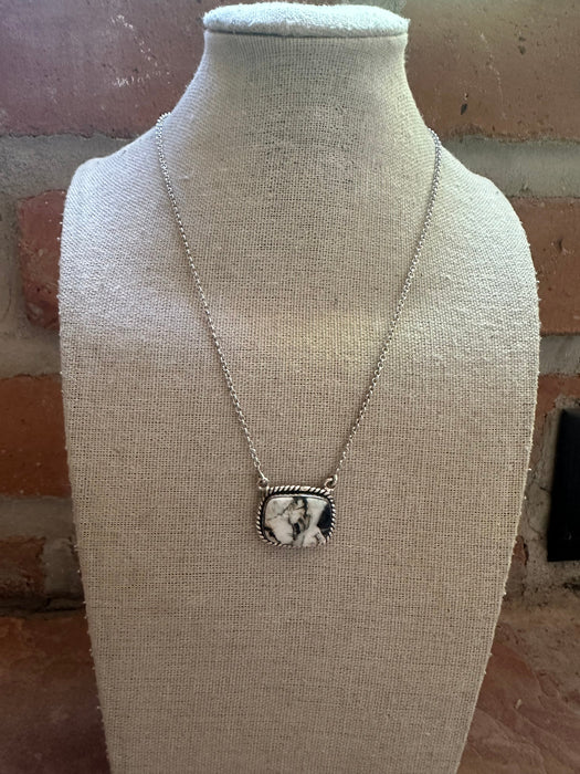 Handmade Sterling Silver & White Buffalo Square Necklace