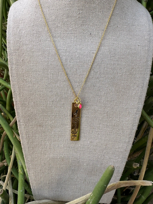 The Golden Collection” HOWDY Handmade Pink Fire Opal 14k Gold Plated Bar Charm Necklace