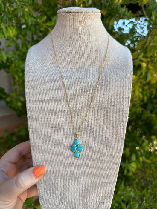 “The Golden Collection” Handmade Natural Turquoise 4 Stone 14k Gold Plated Necklace