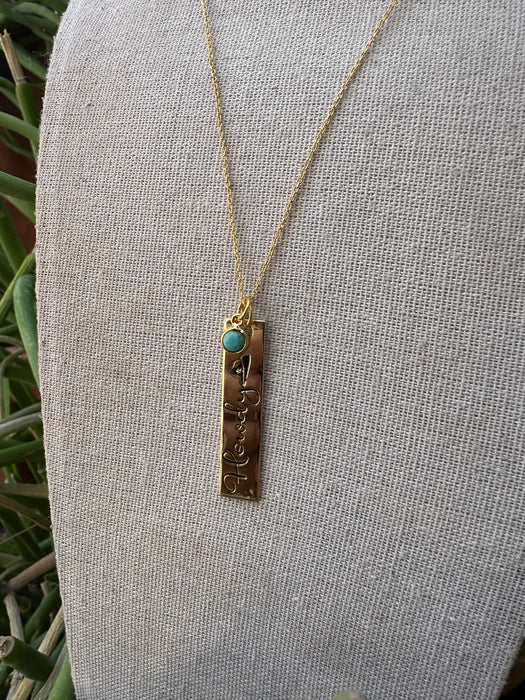 “The Golden Collection” HOWDY Handmade Natural Turquoise 14k Gold Plated Bar Charm Necklace