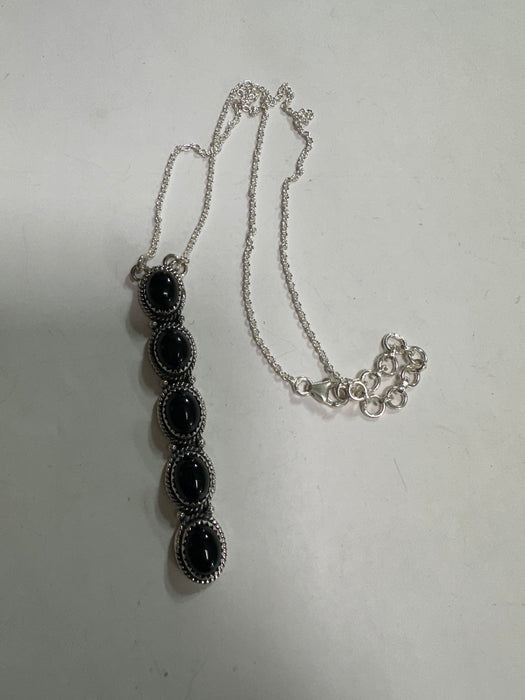 Handmade Onyx & Sterling Silver Drop Necklace