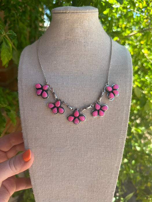 “The Sunny” Beautiful Handmade Sterling Silver & Hot Pink Fire Opal Necklace