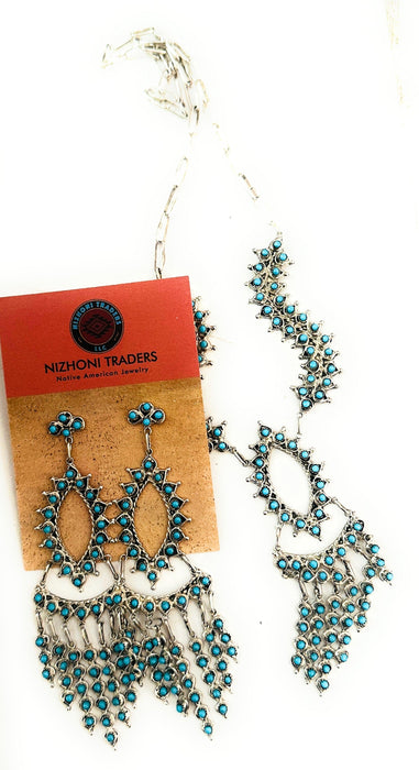 Zuni Sterling Silver & Turquoise Petit Point Necklace Set