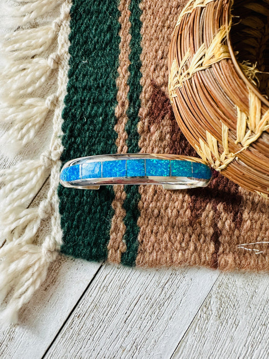 Navajo Sterling Silver & Blue Opal Inlay Cuff Bracelet