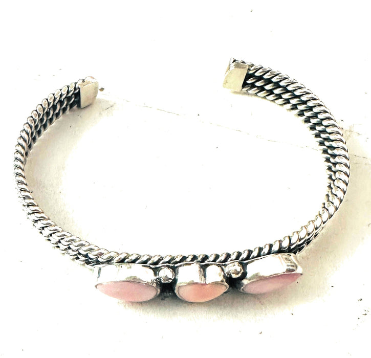 Navajo Sterling Silver & Queen Pink Conch Heart Cuff Bracelet