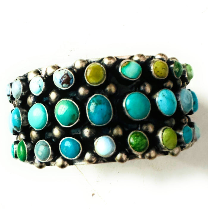 Navajo Multi Turquoise & Sterling Silver Cluster Cuff Bracelet