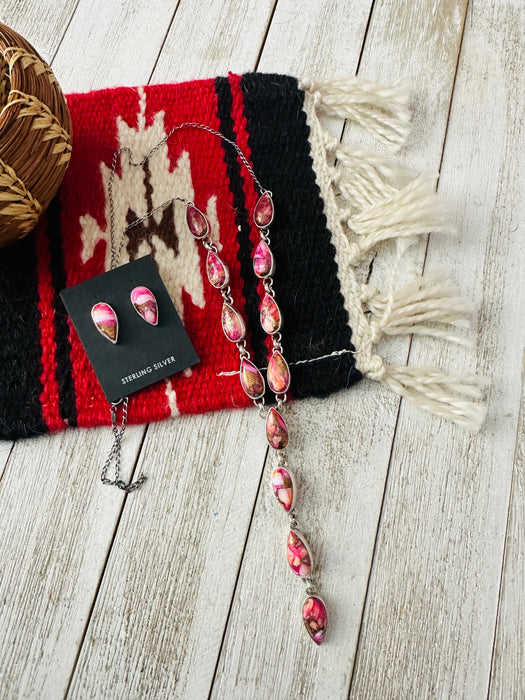 Navajo Sterling Silver & Pink Dream Mojave Lariat Necklace Set